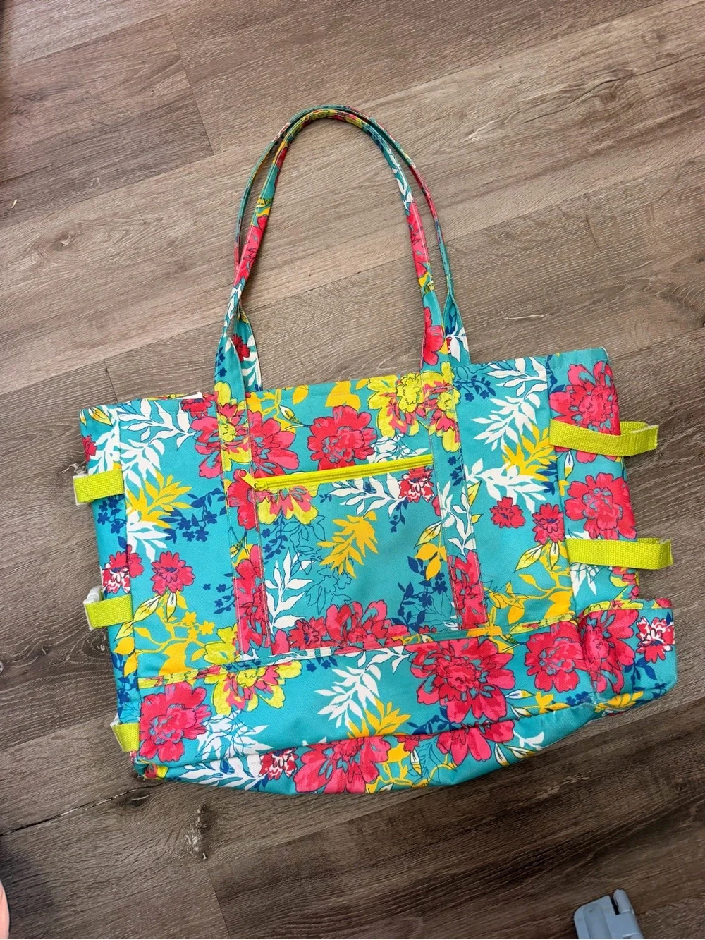 Laura Ashley Turquoise Floral Tote with Pink and Yellow Accents